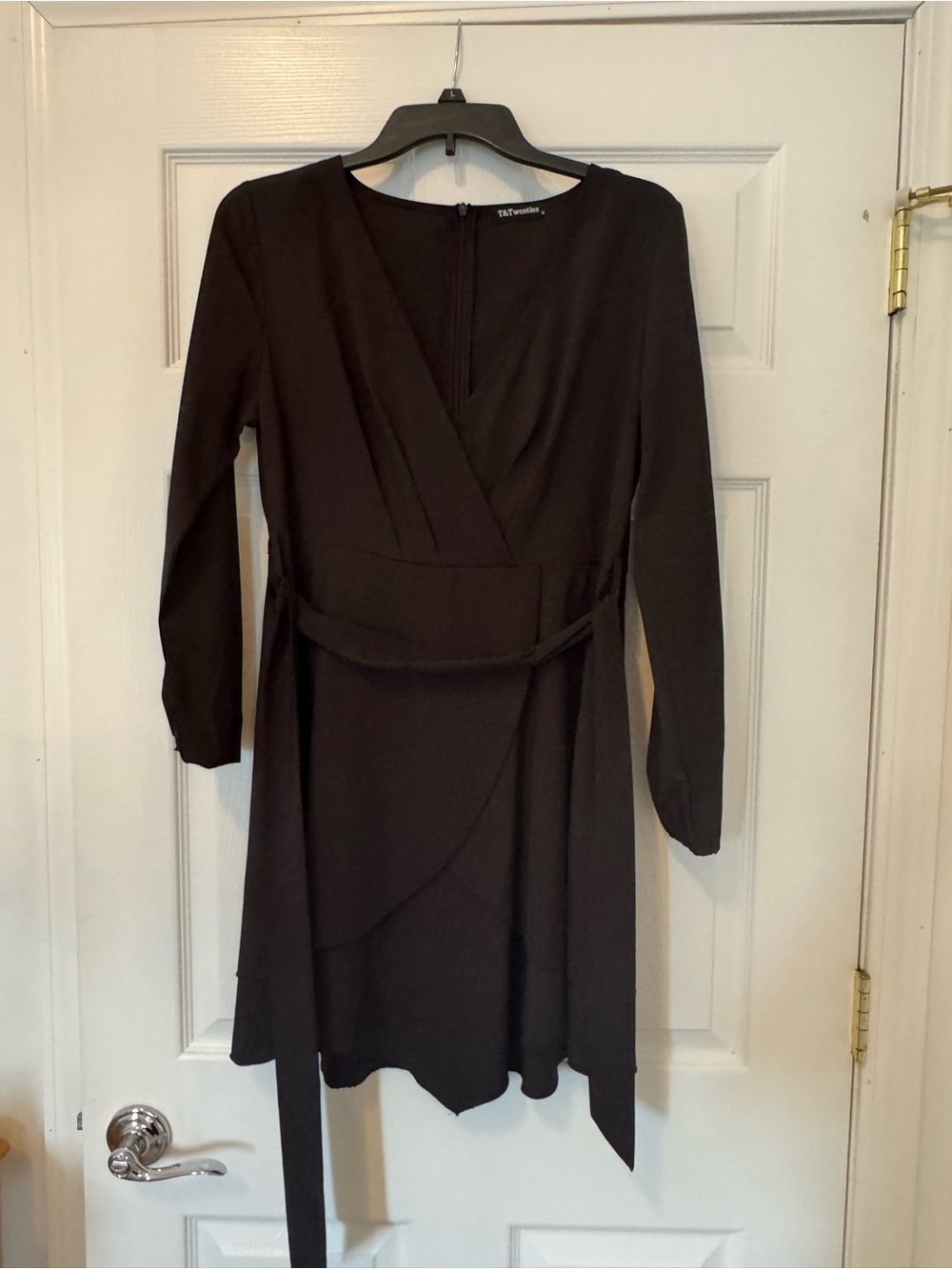 Black Wrap-Style Long Sleeve Dress